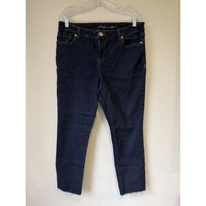 Inc. Skinny Leg Regular Fit Denim Jeans Dark Wash Euc  Frayed Gem Size 14 Stretc